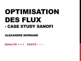 OPTIMISATION
DES FLUX
- CASE STUDY SANOFIF
ALEXANDRE MORNARD
QUALITÉ + + + COUTS – – –
 