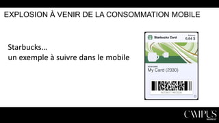 EXPLOSION À VENIR DE LA CONSOMMATION MOBILE

Starbucks…
un exemple à suivre dans le mobile

 