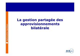 La gestion partagée des
                            approvisionnements
Optimisation logistique




                                 bilatérale
 