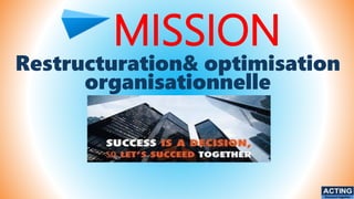 MISSION
Restructuration& optimisation
organisationnelle
ACTING
Succeed together
ACTING
Succeed together
 