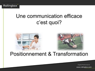 Une communication efficace
c’est quoi?
Positionnement & Transformation
Digital Performance
 