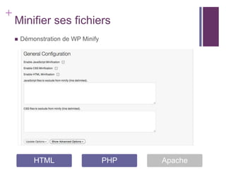 +
    Minifier ses fichiers
       Démonstration de WP Minify




            HTML                     PHP   Apache
 