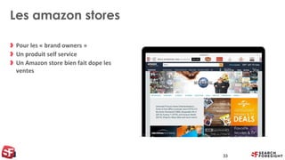 Les amazon stores
Pour les « brand owners »
Un produit self service
Un Amazon store bien fait dope les
ventes
33
 