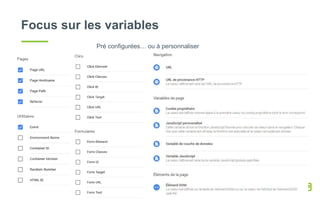Focus sur les variables
Pré configurées… ou à personnaliser
 