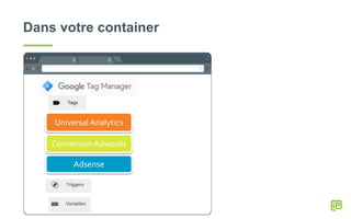 Dans votre container
Universal Analytics
Conversion Adwords
Adsense
 