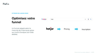 Hissez-haut vos projets digitaux! - ©2020
Optimisez votre
funnel
OPTIMISER SES LANDING PAGES
Un funnel adapté selon la
maturité de l’internaute grâce
aux outils d’analyse (voir slide
dédiée)
Pricing Inscription
 