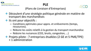 Processus PLE
Phase 1 : Diagnostic
1. Profil d’accessibilité ;
2. Profil de livraisons ;
3. Profil de fonctionnement inter...