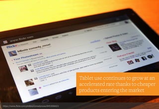 https://www.flickr.com/photos/comedynose/8453006021
Tablet use continues to grow at an
accelerated rate thanks to cheaper
products entering the market
 