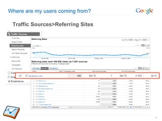 Where are my users coming from? Traffic Sources>Referring Sites 