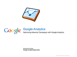 Google Analytics Optimizing Adwords Campaigns with Google Analytics Akanksha Shukla Google AnalyticsSpecialist   