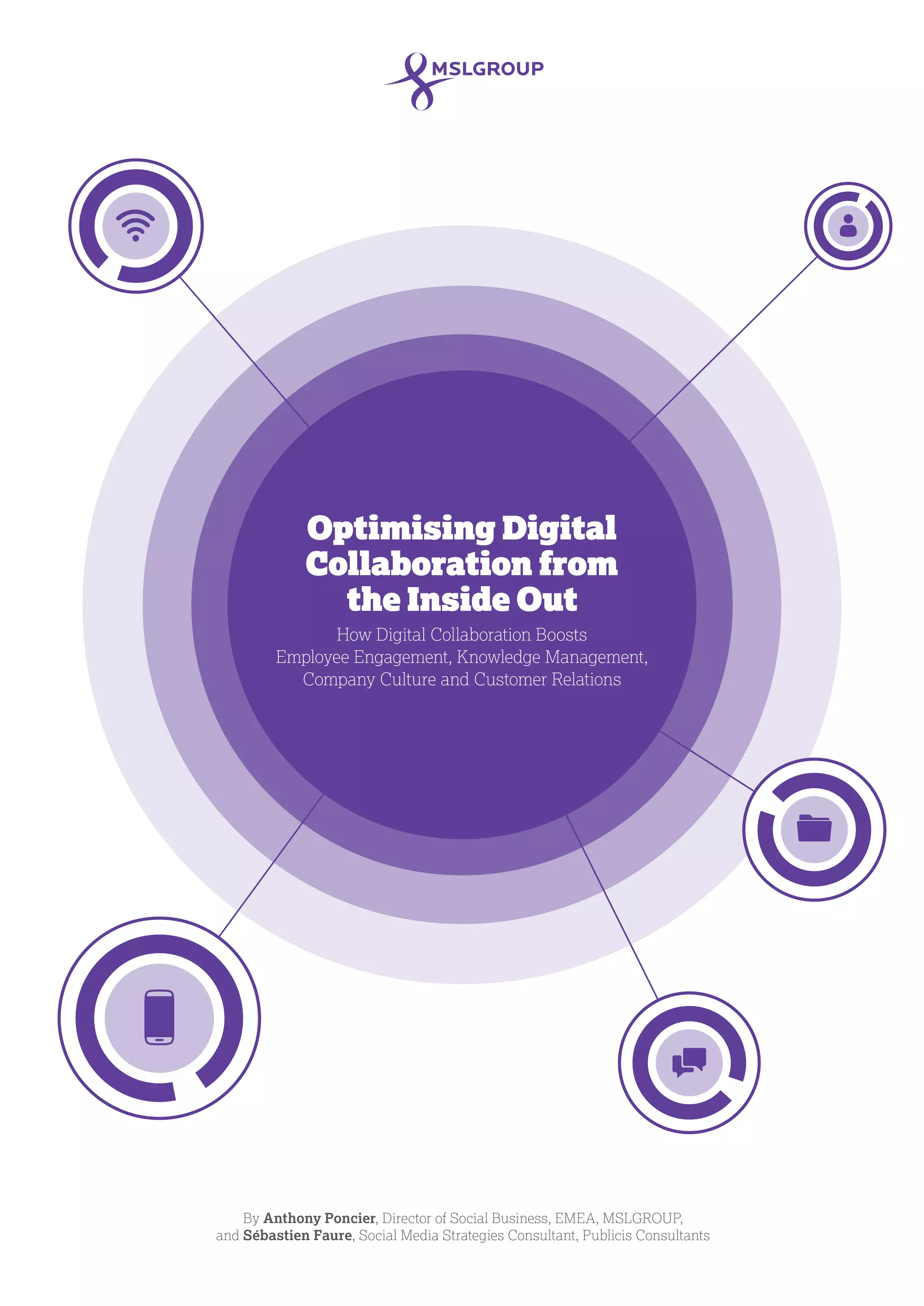 By Anthony Poncier, Director of Social Business, EMEA, MSLGROUP,
and Sébastien Faure, Social Media Strategies Consultant, Publicis Consultants
Optimising Digital
Collaboration from
the Inside Out
How Digital Collaboration Boosts
Employee Engagement, Knowledge Management,
Company Culture and Customer Relations
 