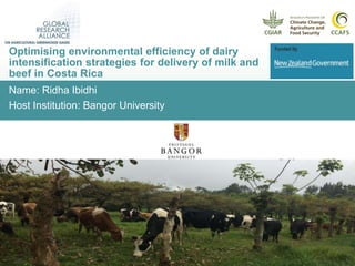 Name: Ridha Ibidhi
Host Institution: Bangor University
Optimising environmental efficiency of dairy
intensification strategies for delivery of milk and
beef in Costa Rica
 