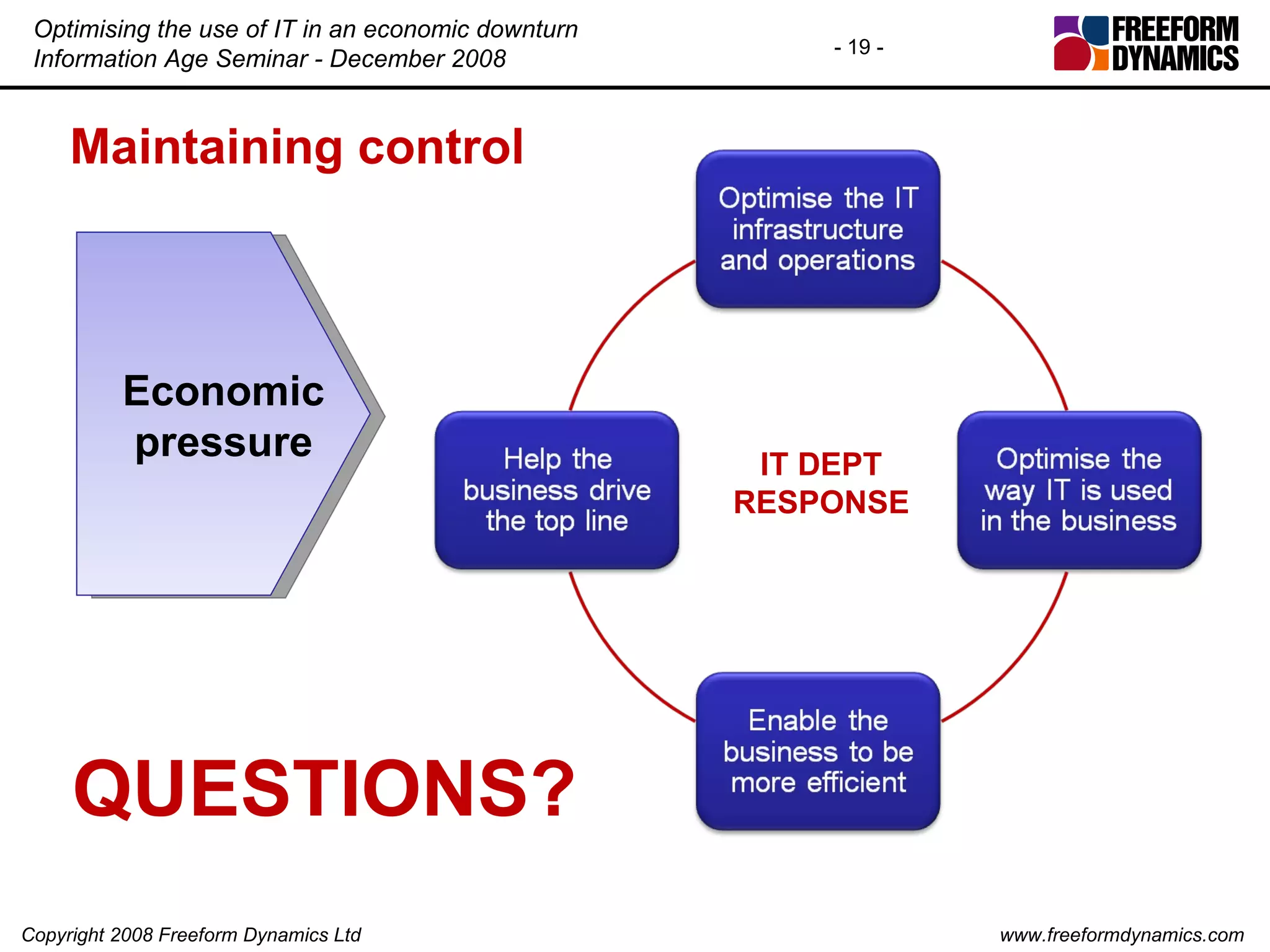 Maintaining control QUESTIONS? Economic pressure IT DEPT RESPONSE 
