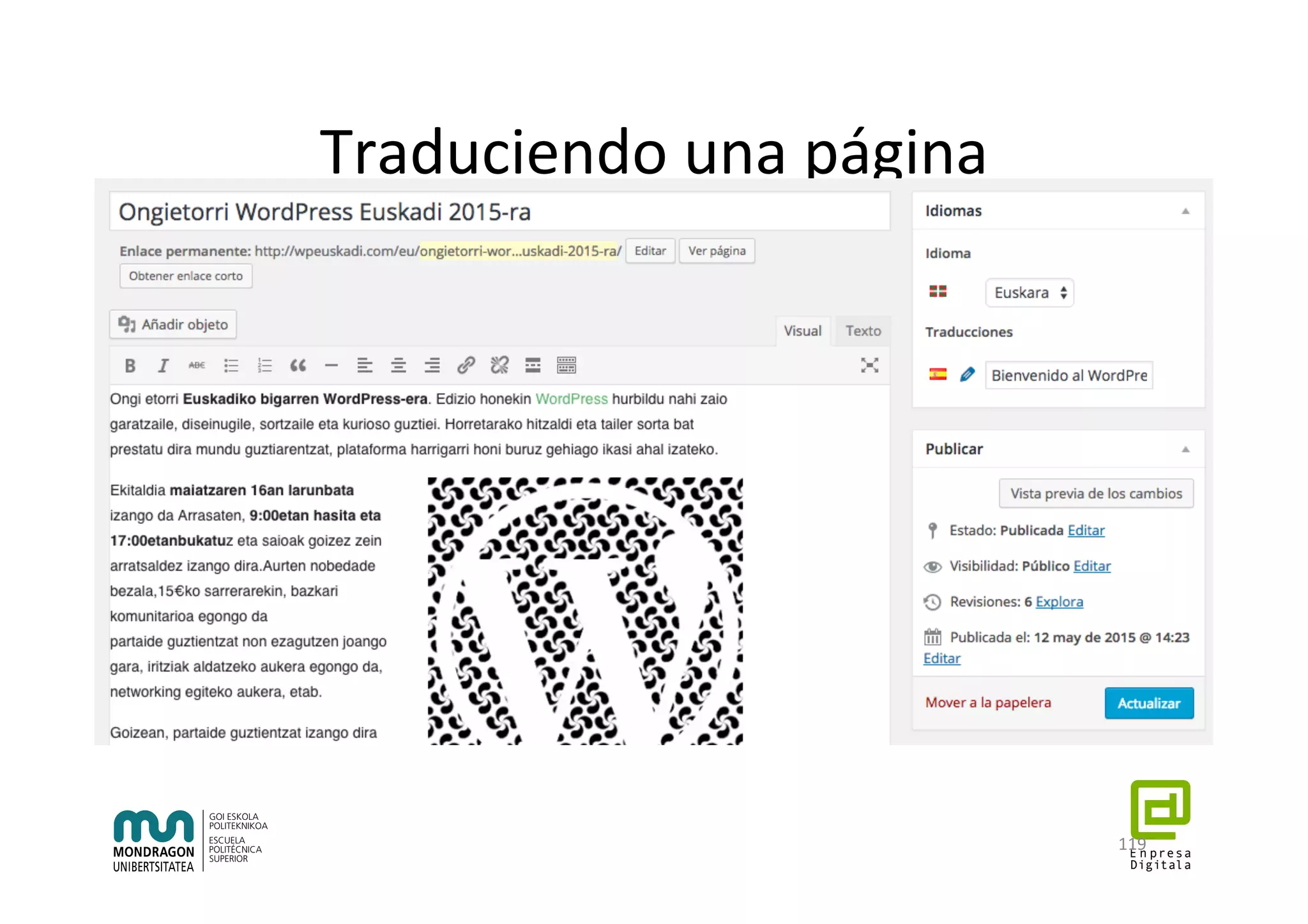 Traduciendo	una	página	
119	
 