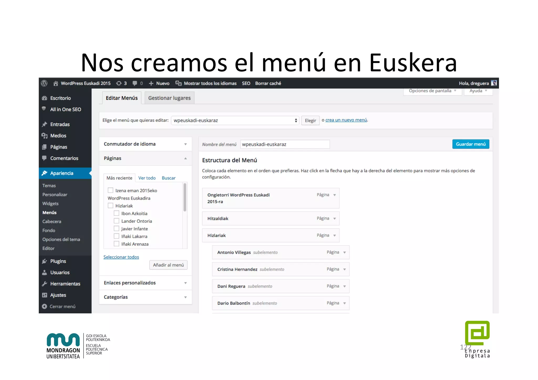 Nos	creamos	el	menú	en	Euskera		
122	
 