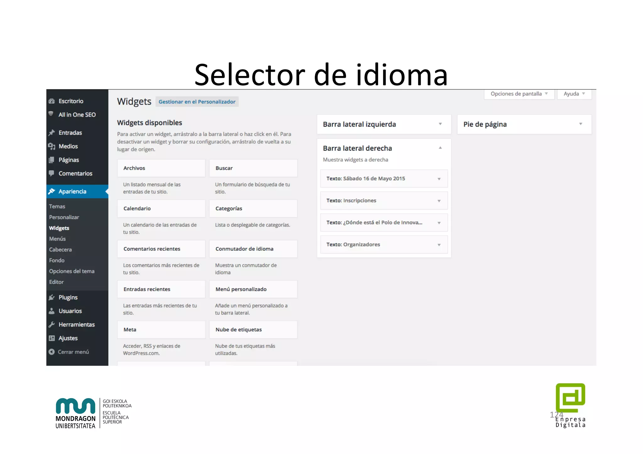 Selector	de	idioma	
124	
 