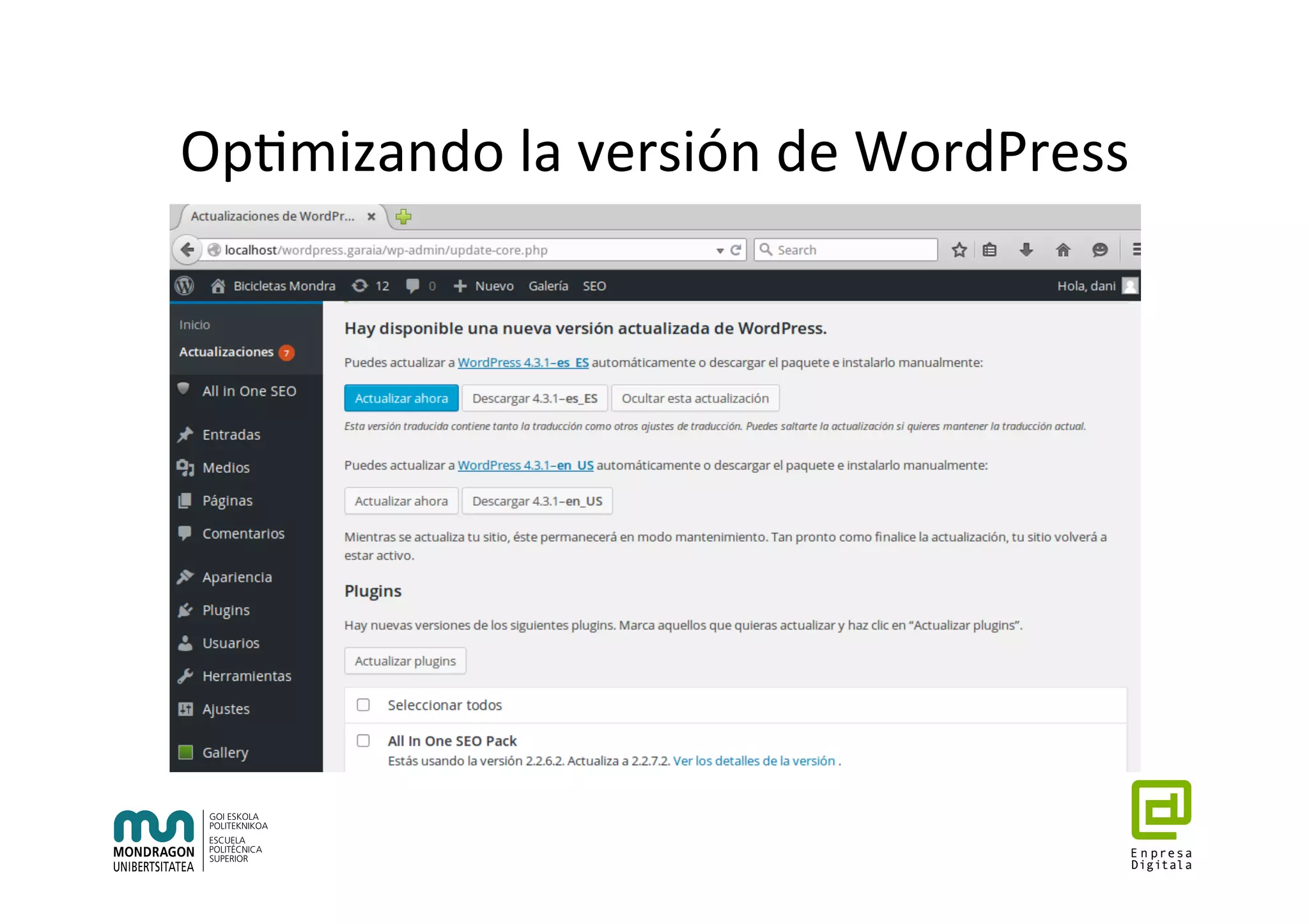 Op7mizando	la	versión	de	WordPress	
 