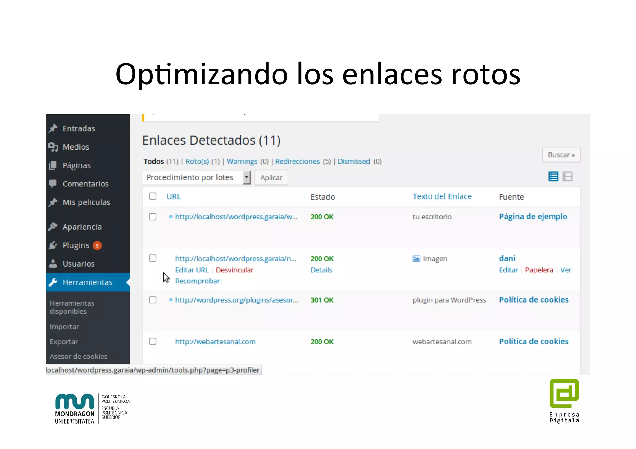 Op7mizando	los	enlaces	rotos	
 