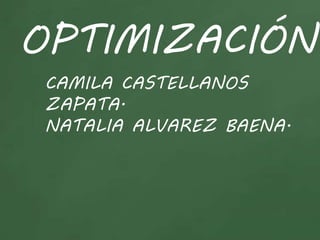 OPTIMIZACIÓN
CAMILA CASTELLANOS
ZAPATA.
NATALIA ALVAREZ BAENA.
 