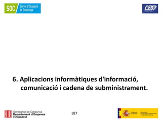 187
6. Aplicacions informàtiques d'informació,
comunicació i cadena de subministrament.
 