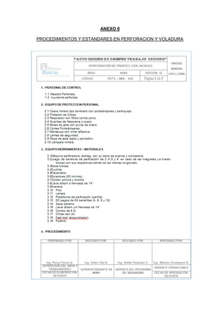 ANEXO 6
PROCEDIMIENTOS Y ESTANDARES EN PERFORACION Y VOLADURA
 