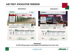 28
A/B TEST: EVOCATIVE VERSION
EVOCATIVE 2 EVOCATIVE 3
IMPORTANT
for A/B Testing purpose, actual digital brand guidelines have been used
 