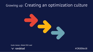 Growing up:Growing up:   Creating an optimization cultureCreating an optimization culture
Guido Jansen, Global CRO Lead
#CROElite18
 