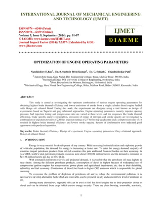 OPTIMIZATION OF ENGINE OPERATING PARAMETERS | PDF