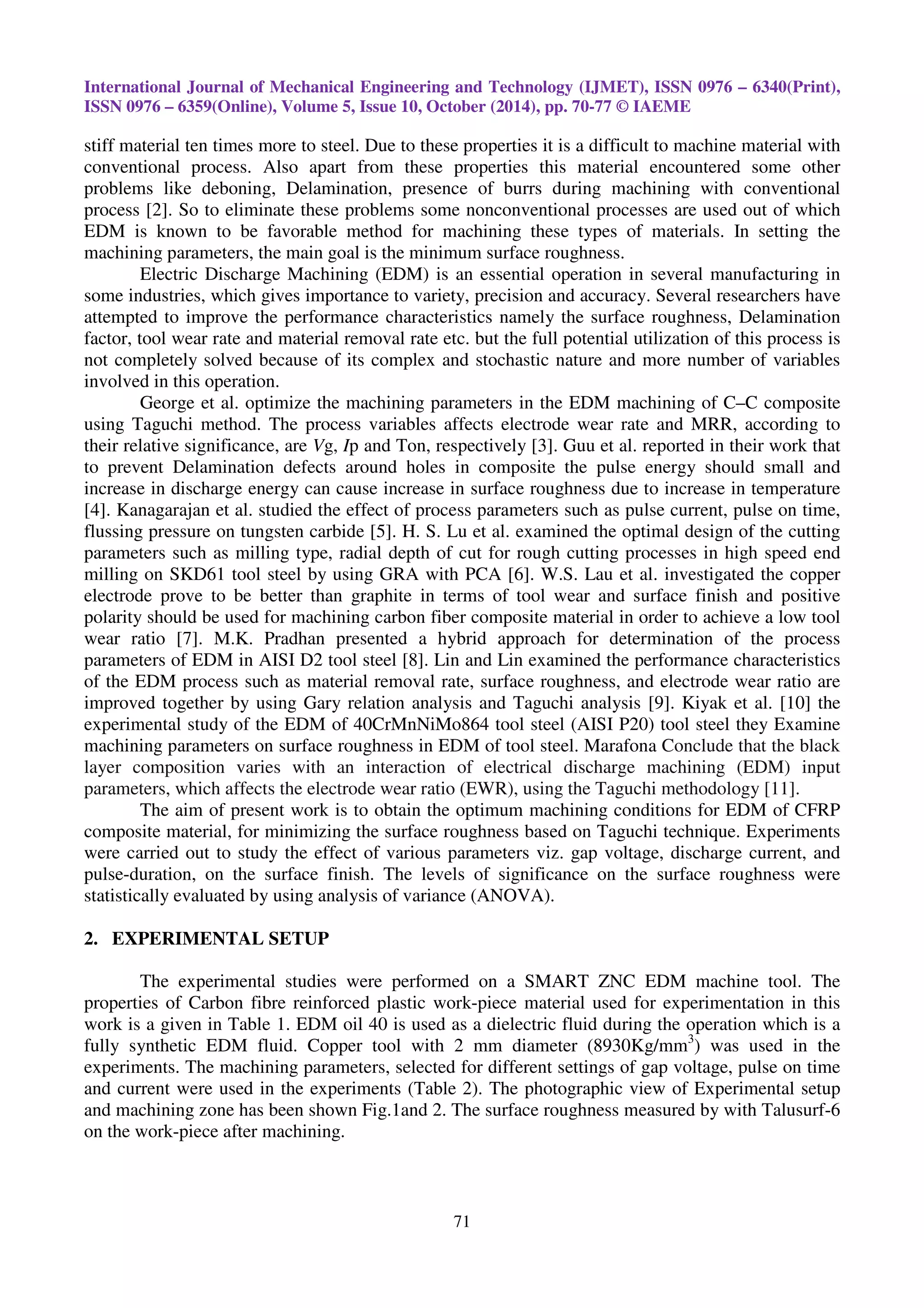 OPTIMIZATION OF MACHINING PARAMETERS IN EDM OF CFRP COMPOSITE USING ...