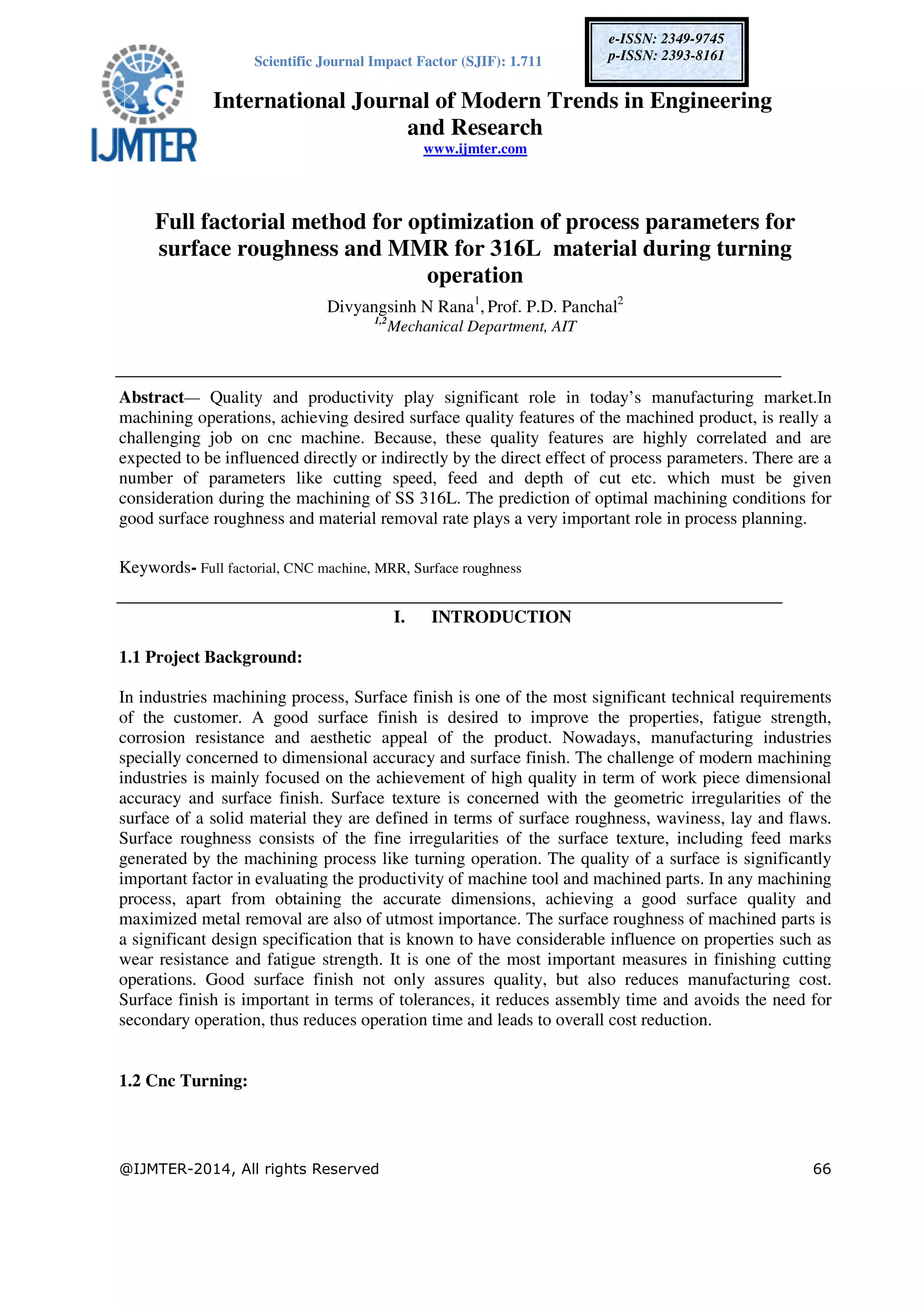 Full factorial method for optimization of process parameters for ...