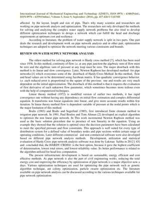 OPTIMIZATION TECHNIQUES FOR WATER SUPPLY NETWORK: A CRITICAL REVIEW | PDF
