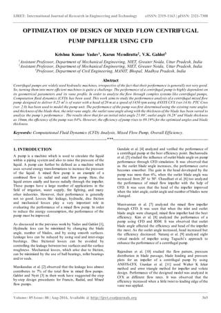 Optimization of design of mixed flow centrifugal pump impeller using ...