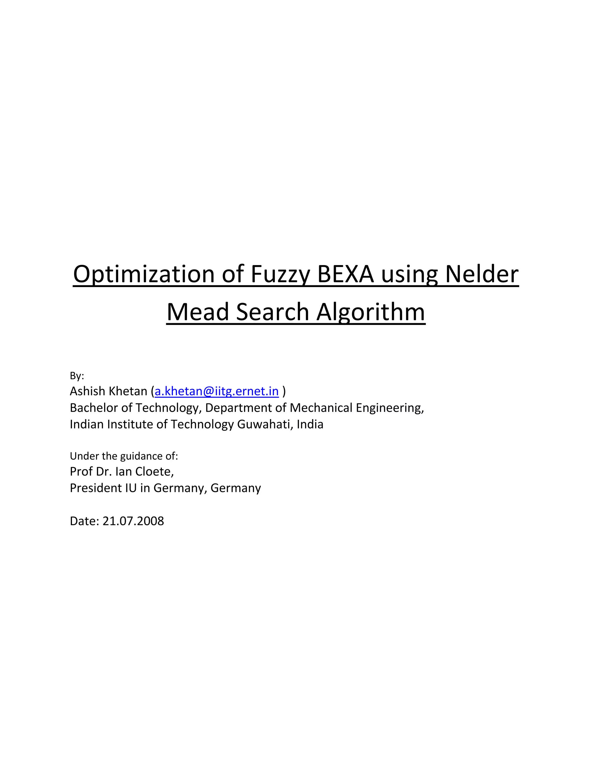 Optimization Of Fuzzy Bexa Using Nm | PDF