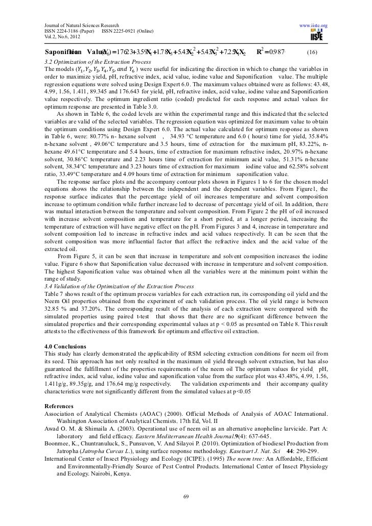 Optimization of neem seed oil extraction process using response surfa…
