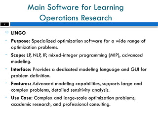 Optimization Software in Operational Research Analysis in a Public ...