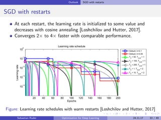 Outlook SGD with restarts
SGD with restarts
At each restart, the learning rate is initialized to some value and
decreases ...