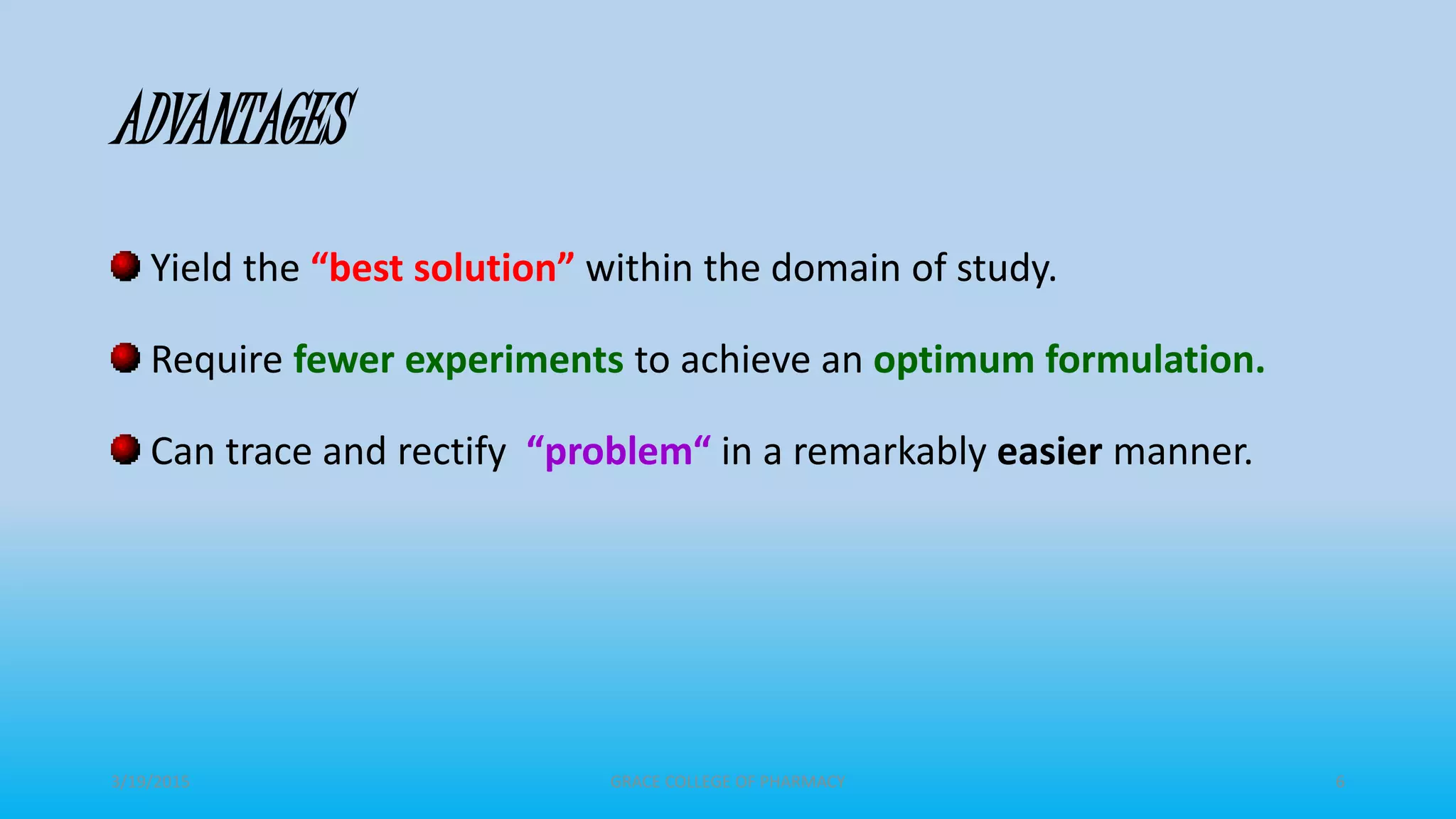 Rectify Problem Optimization techniques in pharmaceutical formulation and processing | PPTX
