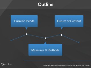 @SaraContentWise @mindtouch #stc19 #OptimizeContent
Outline
Future of Content
Measures & Methods
Current Trends
 