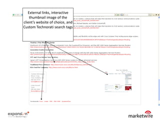 External links, interactive
    thumbnail image of the
client’s website of choice, and
Custom Technorati search tags




                                  28
 