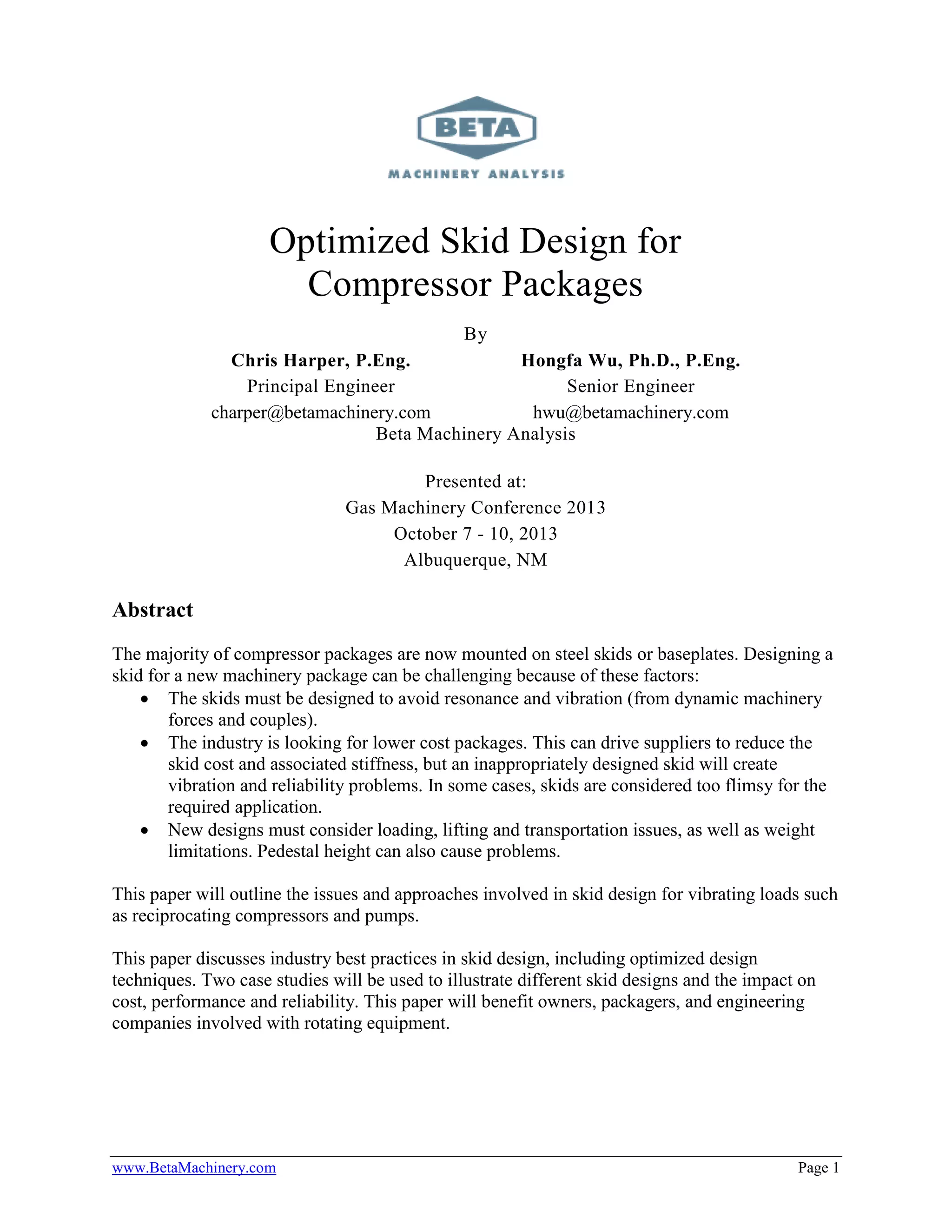 Optimized skid design for compressor packages | PDF
