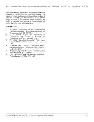 Optimized study of one bit comparator using reversible logic gates | PDF