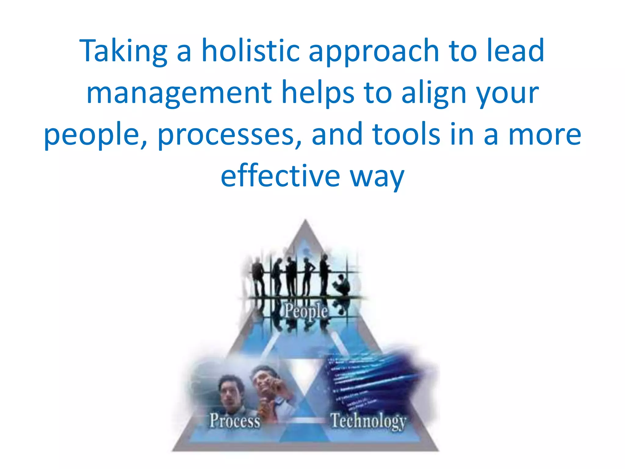 Taking a holistic approach to lead
management helps to align your
people, processes, and tools in a more
effective way
 