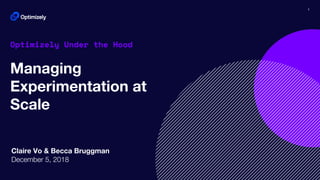 1
Optimizely Under the Hood
Managing
Experimentation at
Scale
Claire Vo & Becca Bruggman
December 5, 2018
 