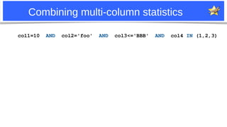 43
Combining multi-column statistics
col1=10 AND col2='foo' AND col3<='BBB' AND col4 IN (1,2,3)
 