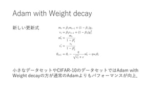 Adam with Weight decay
¤ʽ
?ʥǩ`åȤCIFAR-10Υǩ`åȤǤAdam with
Weight decay?ͨAdamѥե`ޥ󥹤ϣ
 