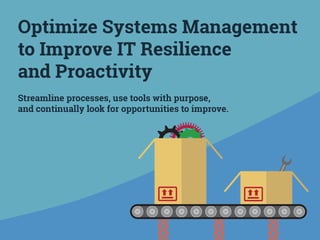 To optimize systems management, you need to think about more than tools.
Streamline processes, use tools with purpose, and continually look for opportunities to improve.
As an infrastructure manager, I’m facing some of the following challenges:
• I spent a great deal of time and money implementing systems management, but I’m not seeing the expected results.
• I monitor my systems, but I’m suffering from too-much-information syndrome.
• I don’t know how to act on the data I have. There’s an abundance of it, but I don’t know how to transform it into a usable diagnosis.
• My organization is growing, and I’m not sure if the tools I have can handle the increased size and complexity of my environment.
- Organizations fail at systems management because they focus too much on technology and neglect the importance of people and processes.
- People and processes should drive the technology, not the other way around.
- Many organizations perform systems management, but they do it haphazardly. They put together a collection of open-source or vendor-provided tools, but
having so many different moving parts can cause more problems than it solves.
- There’s a tendency to equate tool consolidation with maturity. This is a mistake: there is room for point solutions and consolidation, dependent on need.
- Mature organizations will focus on service delivery, listening to users and business needs in order to prioritize efforts effectively.
- Few organizations pay enough attention to the interfaces between processes.
- Automation is only as good as the process that’s being automated.
- Implement incrementally, piece by piece, focusing first on quick wins or vulnerable critical systems.
- Don’t neglect the human element. No matter how good your tools are, they are useless if nobody actually knows how to use them effectively.
- Make the Case for Optimizing Systems Management - Without optimized systems management, you’re leaving money on the table. Optimized systems
management can drive cost reduction as well as improving capabilities.
- Assess Current Systems Management Capabilities- Overall capabilities demand synergy between people, processes, and technology.
- - Skills are a critical determinant of systems management success. Find your gaps and have a plan in place to overcome them.
- Align Systems Management With Organizational Priorities - More mature organizations will focus on service delivery rather than just keeping systems up and
running. In order to do so, you must have a clear idea of what the business actually wants and needs.
- - Make sure you have clear, concrete, and specific outcomes in mind. Many organizations fail because they’re not actually sure where they want to go with their
systems management initiative.
- Refine Systems Management Processes with Visual SOPs - Few organizations pay close attention to the interfaces between processes. Make sure you
understand how processes interact with one another and keep the channels of communication open and clear.
- - Automation is only as good as the process being automated.
- Refine Your Systems Management Software Toolkit - Consolidation won’t solve all of your problems and some organizations will benefit more from
specialized point solutions.
- - Many organizations cling to tools that have redundant functions. Perform a tool rationalization exercise but keep in mind why those tools are still around:
somebody likes them. Eliminating them might be a political issue, so choose your battles carefully.
- Build a Plan to Implement Your Optimization Initiative - Implement incrementally, and don’t neglect the human element of systems management while
doing so.
 