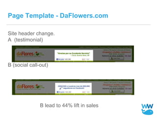 Page Template - DaFlowers.com
Site header change.
A (testimonial)
B (social call-out)
B lead to 44% lift in sales
 