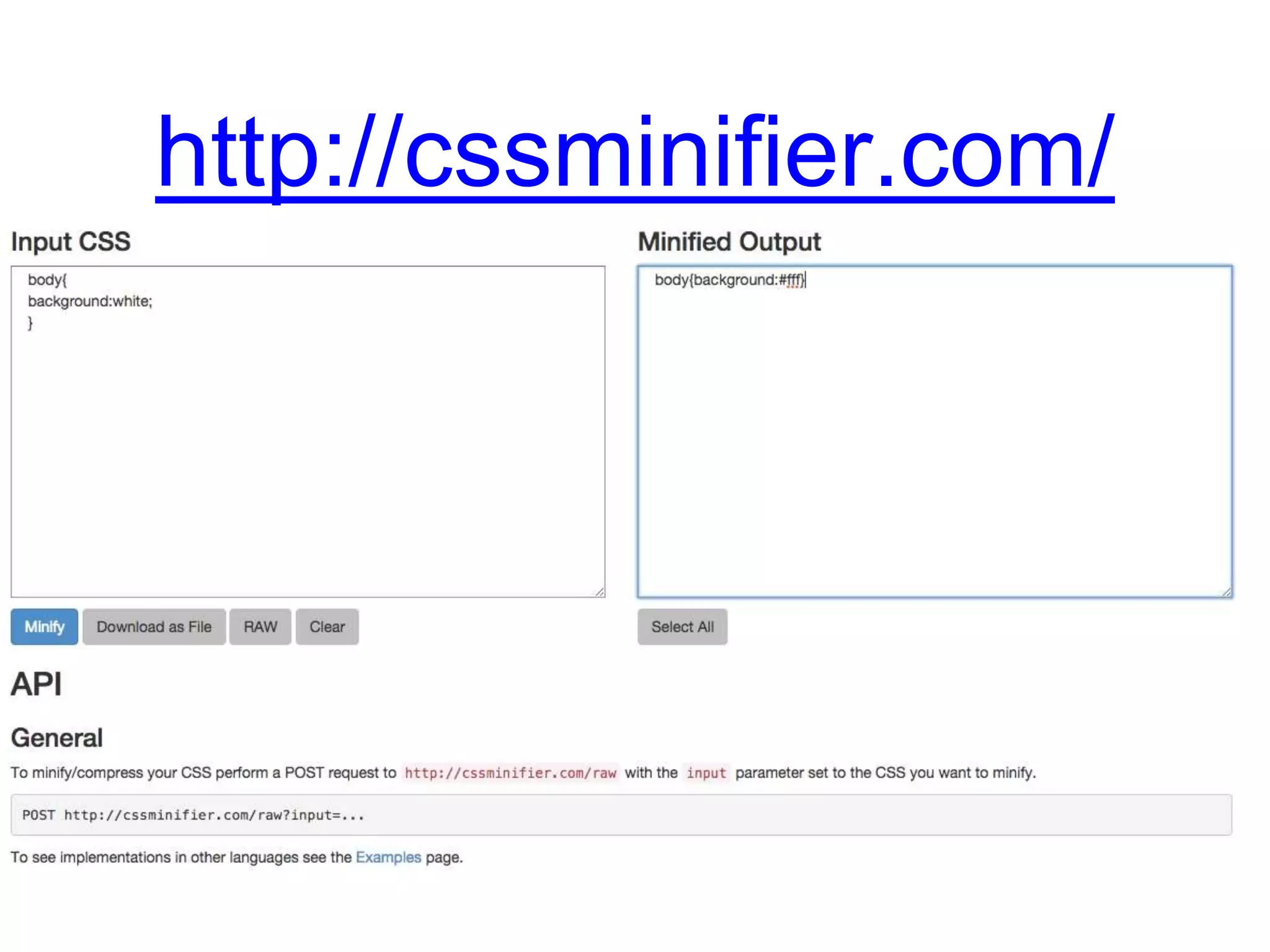 http://cssminifier.com/ 
 