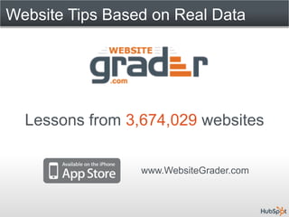 Website Tips Based on Real Data




  Lessons from 3,674,029 websites


                 www.WebsiteGrader.com
 