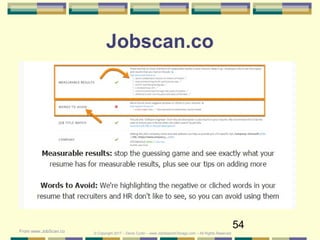 54
Jobscan.co
© Copyright 2017 – Denis Curtin – www.JobSearchChicago.com – All Rights ReservedFrom www.JobScan.co
 